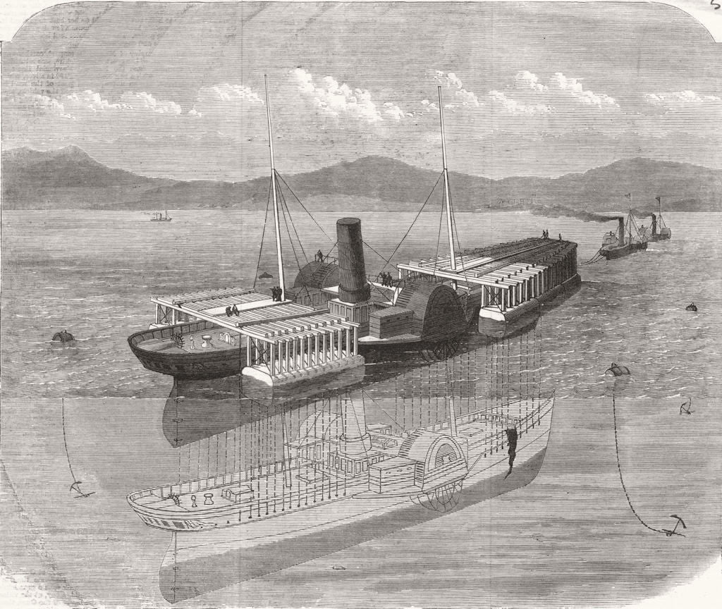 IRELAND. Raising the steamer Wolf, Sunk in Belfast Lough 1868 old print